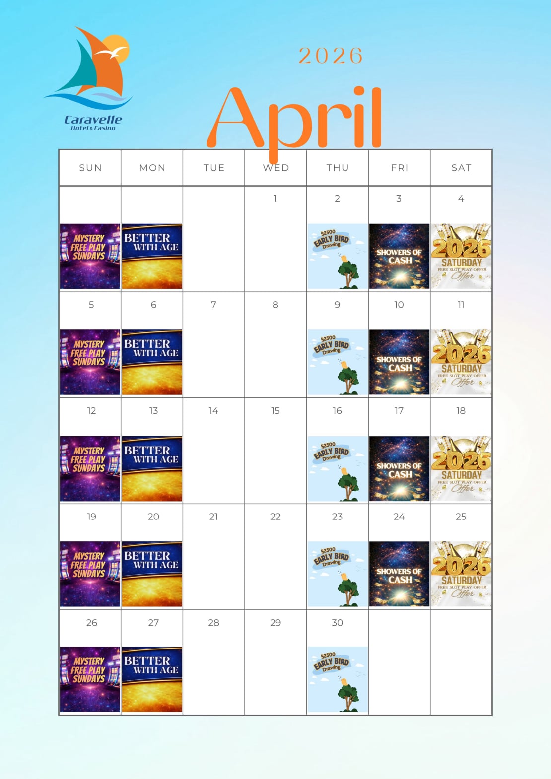 April events at Caravelle Casino